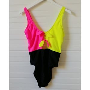Neon Colorblock Ribbed One Piece Swimsuit EUC